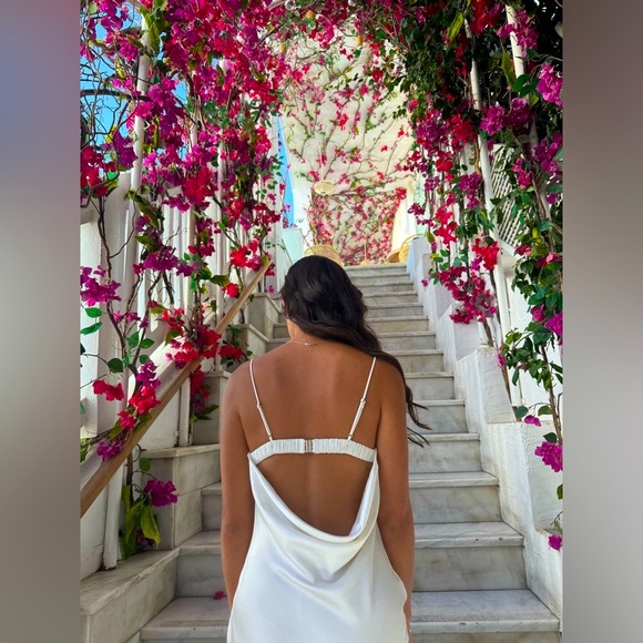 Satin Cowl Back Slip Mini Dress in White - Picture 7 of 9